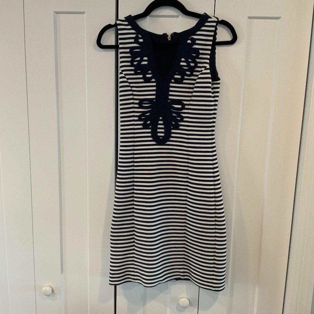 Lilly Pulitzer Janice Dress, Navy/White stripe Sheath, Size XS